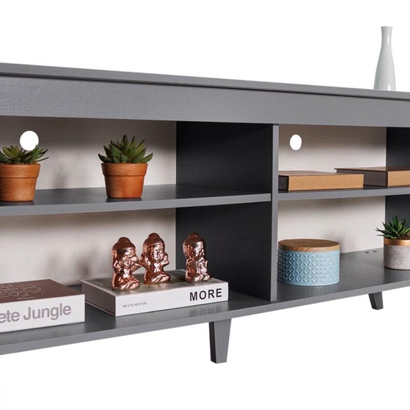 Madesa TV Stand Entertainment Center with 4 Shelves and Cable Management for 50, 55 Inch Media Storage Living Room and Bedroom Modern Wooden Television Media Console - Grey - Image 5