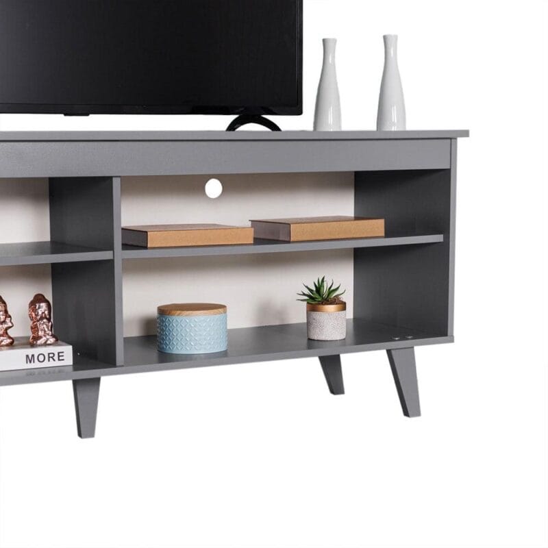 Madesa TV Stand Entertainment Center with 4 Shelves and Cable Management for 50, 55 Inch Media Storage Living Room and Bedroom Modern Wooden Television Media Console - Grey - Image 7