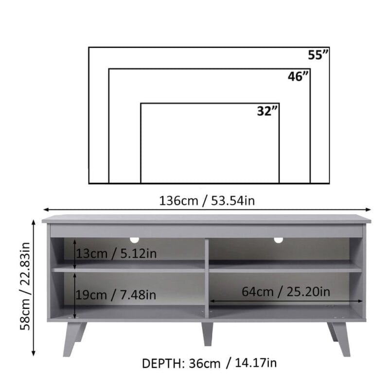 Madesa TV Stand Entertainment Center with 4 Shelves and Cable Management for 50, 55 Inch Media Storage Living Room and Bedroom Modern Wooden Television Media Console - Grey - Image 3