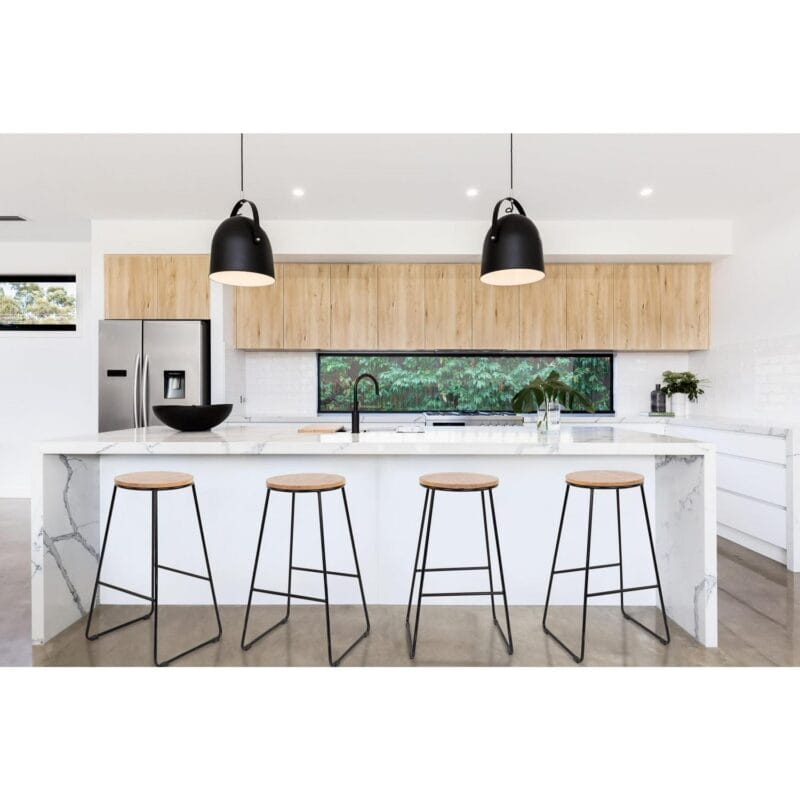 Mainstays 28 H Backless Stool Black Metal Base with Natural Wood Seat - Set of 4, Kitchen - Image 4