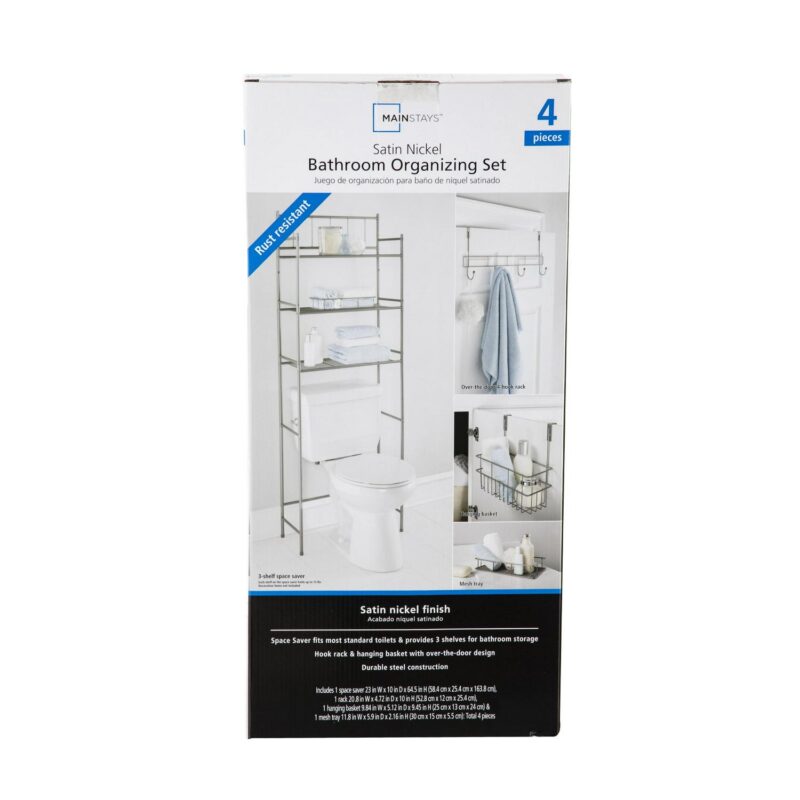 Mainstays 4 Piece Steel Satin Nickel Bath Shelves Set 15 lb Capacity per Shelf for Adult - Teen Ages - Image 2