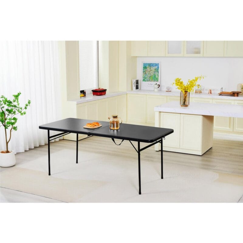 Mainstays 6 Foot Bi-Fold Plastic Folding Table, Black - Image 6