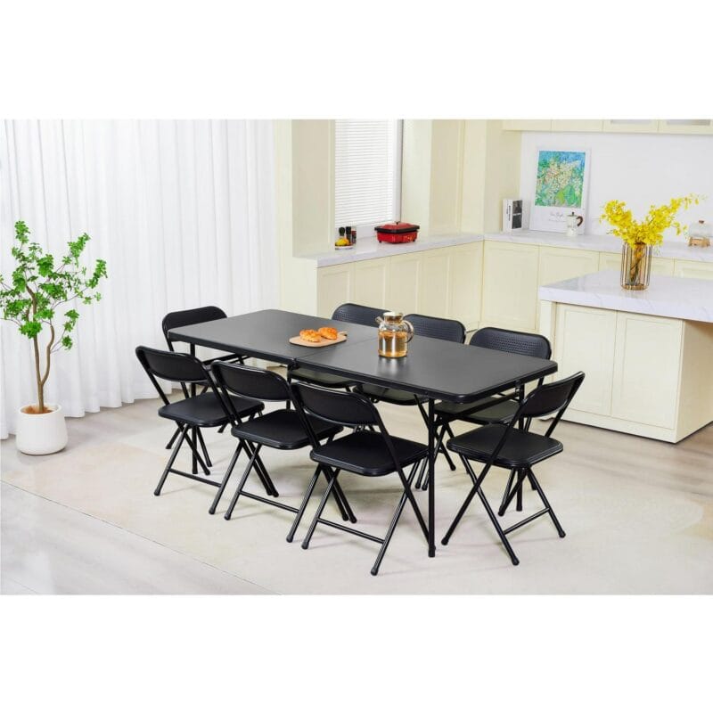 Mainstays 6 Foot Bi-Fold Plastic Folding Table, Black - Image 7