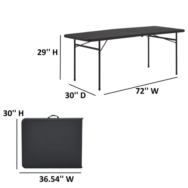 Mainstays 6 Foot Bi-Fold Plastic Folding Table, Black - Image 3
