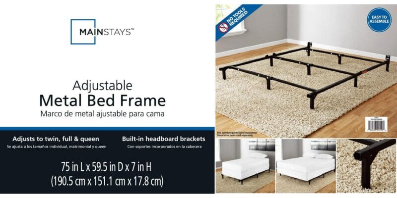 Mainstays 7  Twin/Full/Queen Size Adjustable Metal Bed Frame, Black, Box Spring Required - Image 16