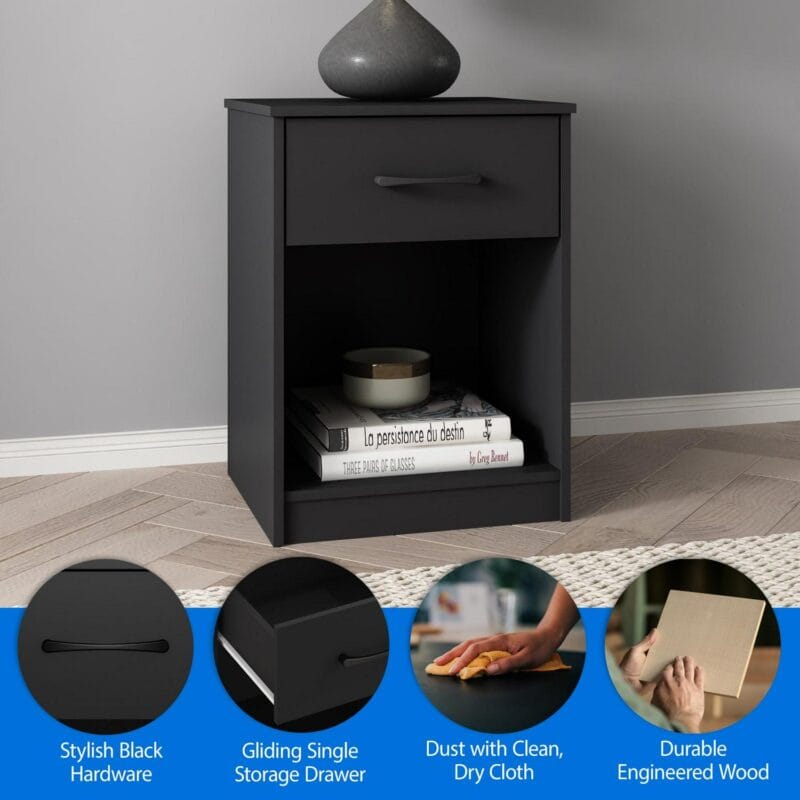 Mainstays Ardent Nightstand with 1 Drawer, Black - Image 5