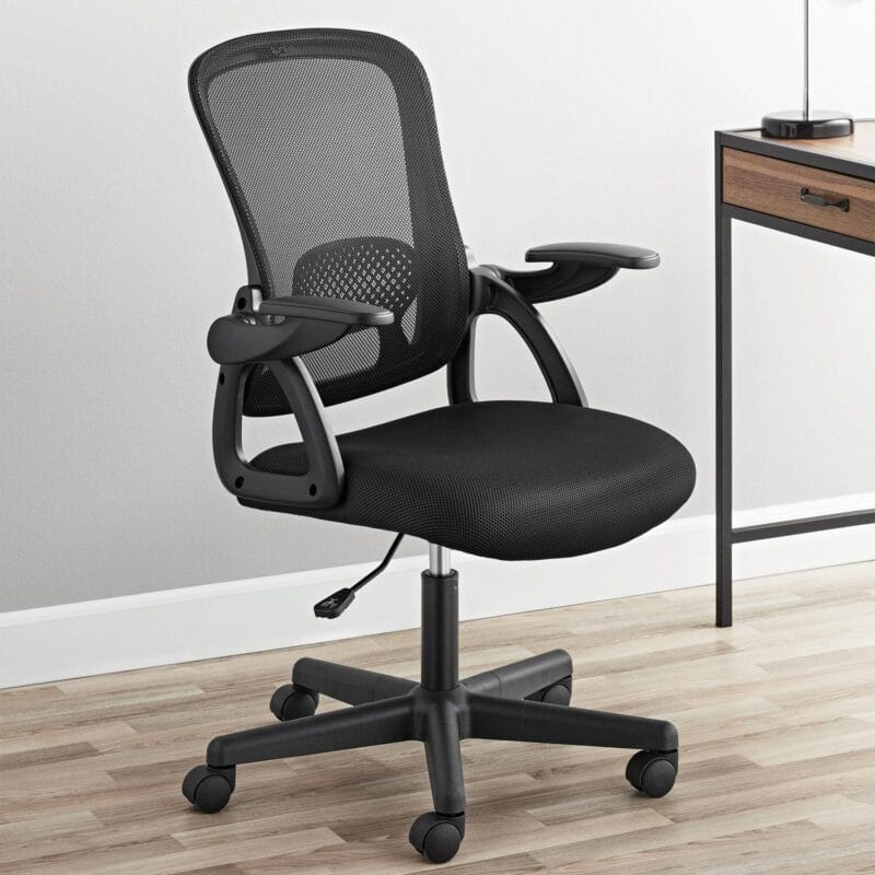 Mainstays Ergonomic Mesh Back Task Office Chair with Flip-up Arms, Black Fabric, 275 lb
