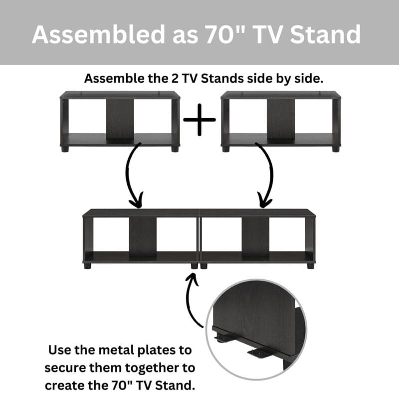 Mainstays Expandable Side by Side or Stacking TV Stand for TVs up to 70 inches, Black Oak - Image 18