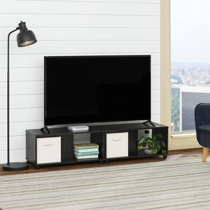 Mainstays Expandable Side by Side or Stacking TV Stand for TVs up to 70 inches, Black Oak - Image 3