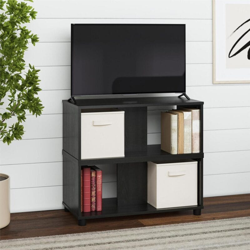 Mainstays Expandable Side by Side or Stacking TV Stand for TVs up to 70 inches, Black Oak - Image 5