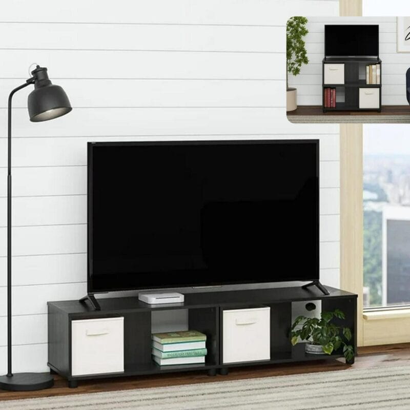 Mainstays Expandable Side by Side or Stacking TV Stand for TVs up to 70 inches, Black Oak - Image 2