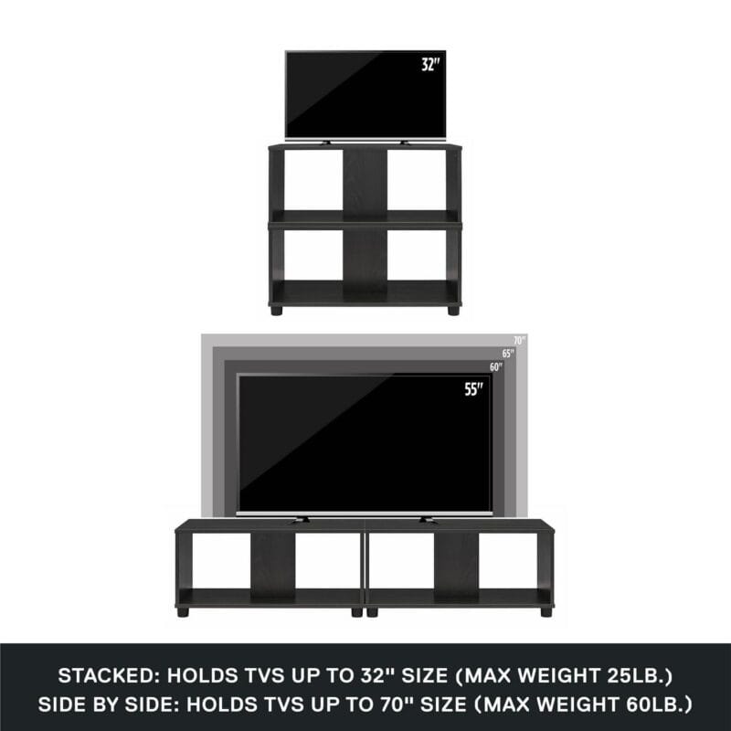 Mainstays Expandable Side by Side or Stacking TV Stand for TVs up to 70 inches, Black Oak - Image 21