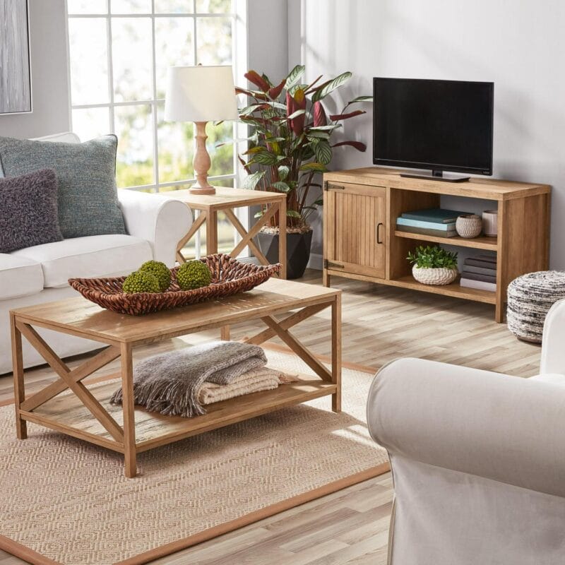 Mainstays Farmhouse TV Stand for TVs up to 50 , Rustic Weathered Oak - Image 2