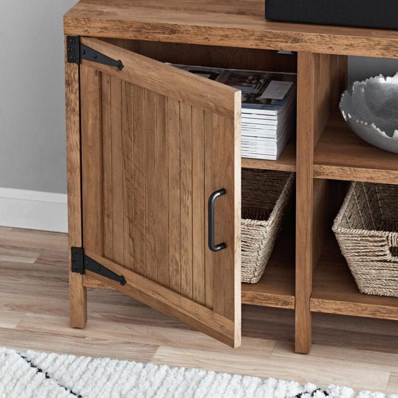 Mainstays Farmhouse TV Stand for TVs up to 70 , Rustic Weathered Oak - Image 3