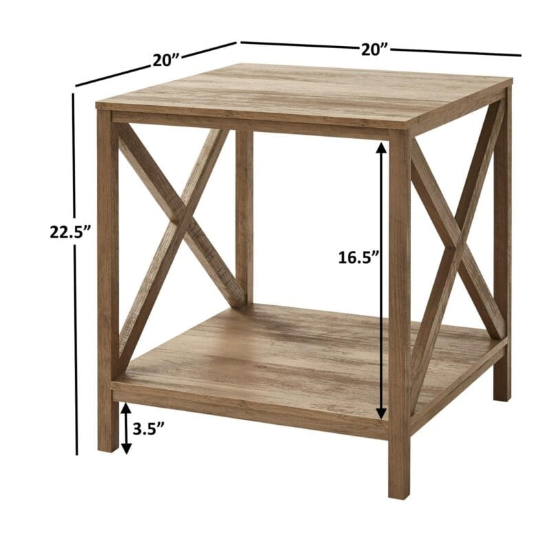 Mainstays Farmhouse Square Side Table with Storage, Rustic Weathered Oak - Image 6