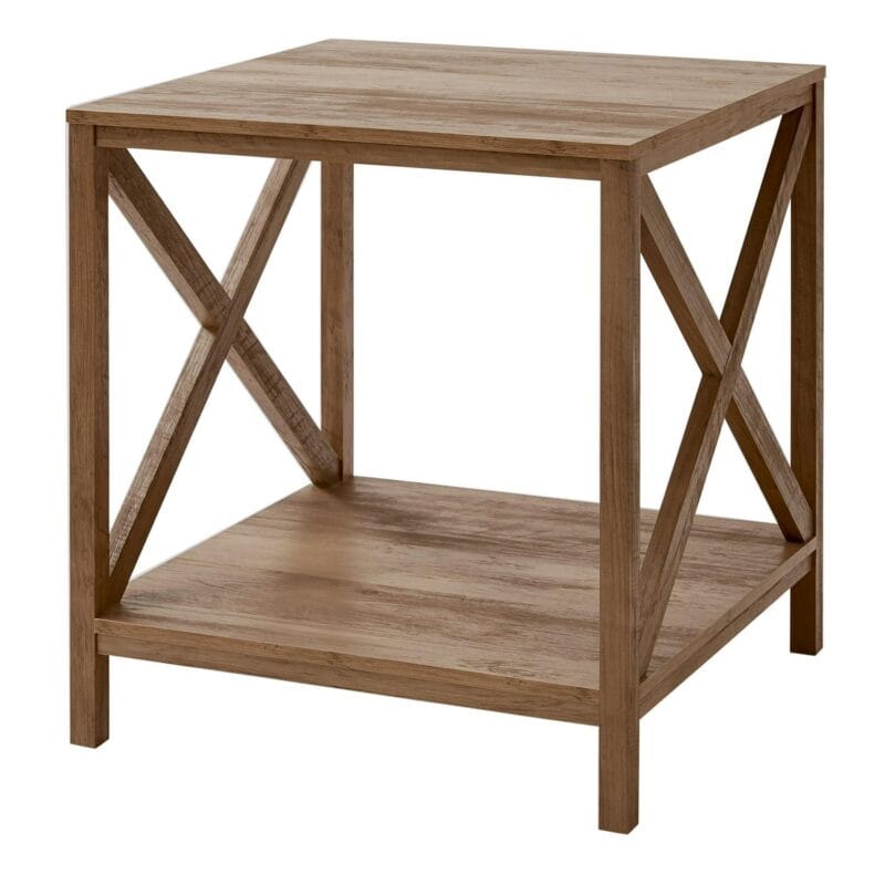 Mainstays Farmhouse Square Side Table with Storage, Rustic Weathered Oak - Image 3