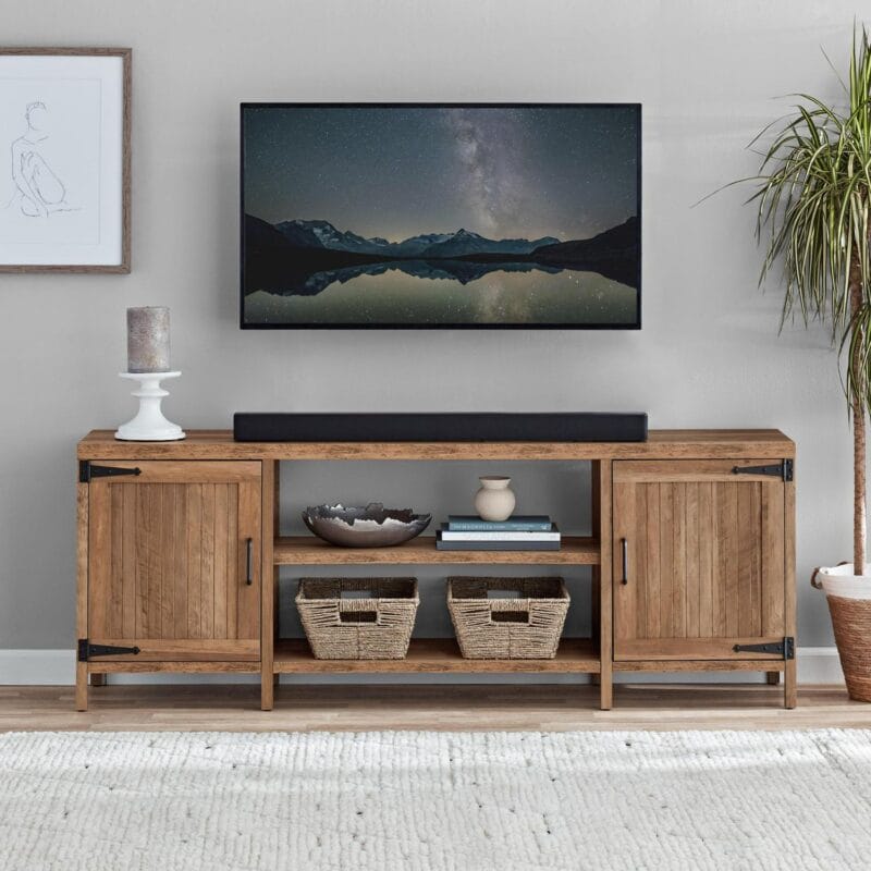 Mainstays Farmhouse TV Stand for TVs up to 70 , Rustic Weathered Oak