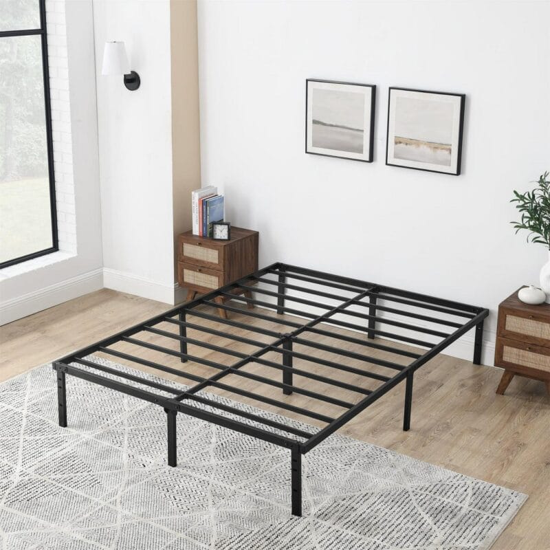 Mainstays Full 14  Heavy Duty Steel Slat Platform Bed Frame with Storage Space Under Frame, No Box Spring Required, Black