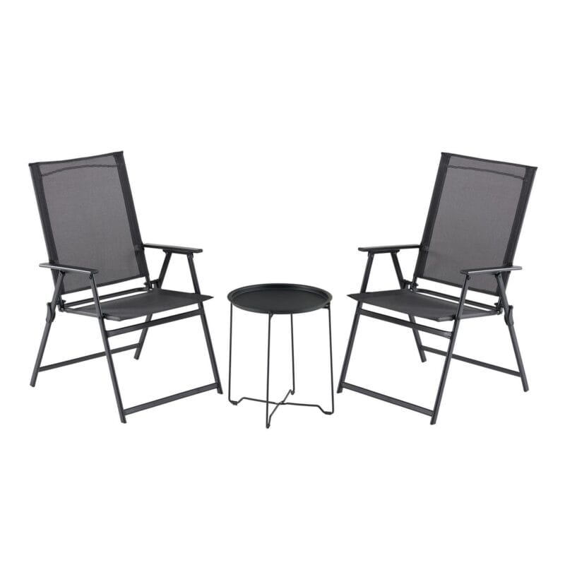 Mainstays Greyson 3-Piece Steel and Sling Folding Outdoor Patio Bistro Set, Black - Image 2