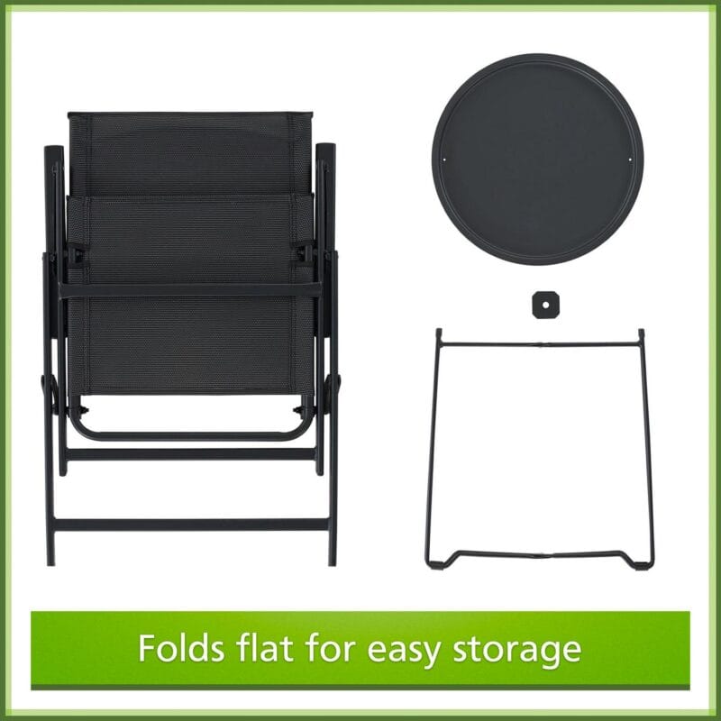 Mainstays Greyson 3-Piece Steel and Sling Folding Outdoor Patio Bistro Set, Black - Image 10
