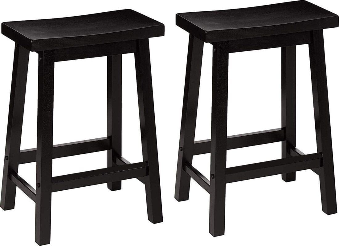 Mainstays Indoor Counter Height Backless Saddle Wood Stool Set of 2 In Black.