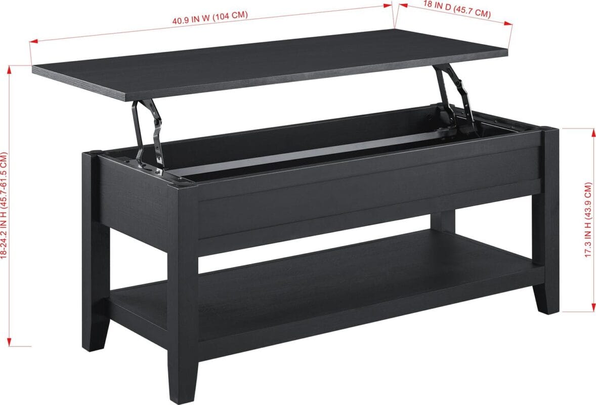 Mainstays Lift Top Coffee Table with Storage Shelf, Black wood finish - Image 5