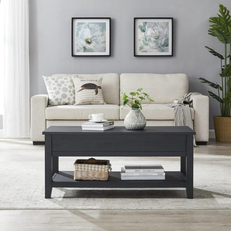 Mainstays Lift Top Coffee Table with Storage Shelf, Black wood finish - Image 2