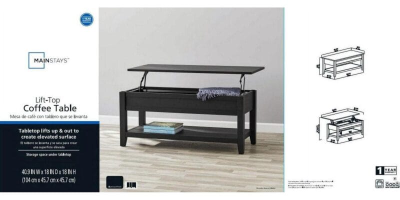 Mainstays Lift Top Coffee Table with Storage Shelf, Black wood finish - Image 8