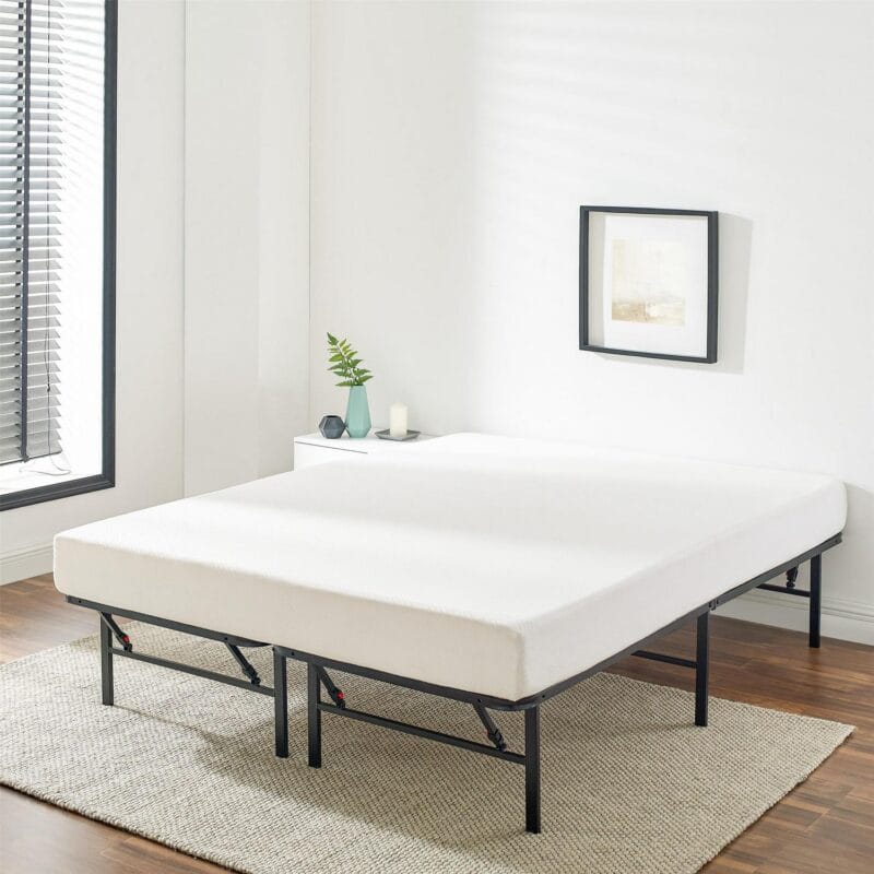 Mainstays Queen 14  High Profile Foldable Steel Platform Bed Frame with Storage Space Under Frame, No Box Spring Required, Black
