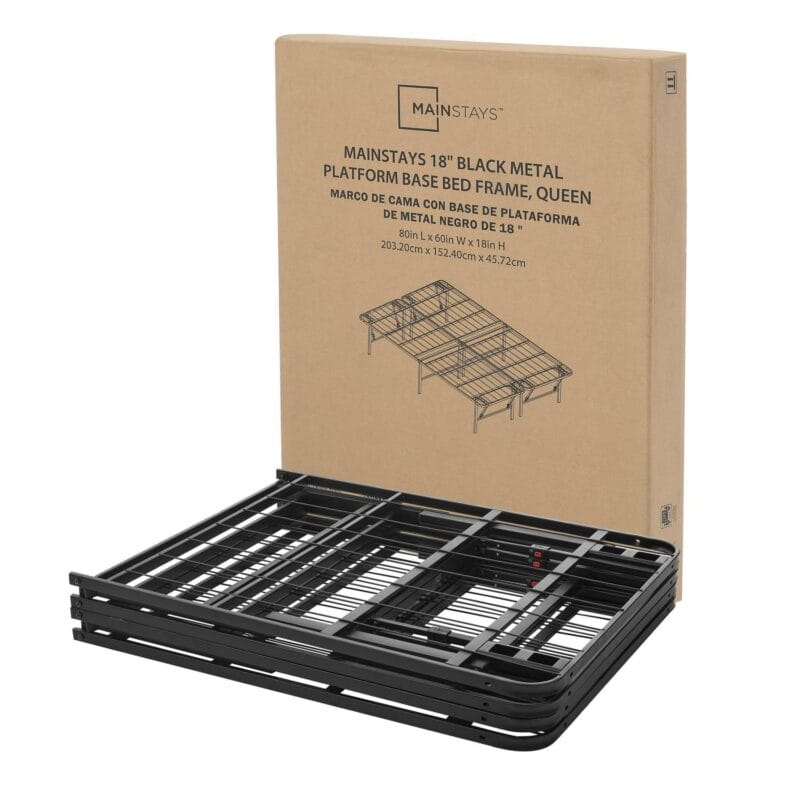 Mainstays Queen 18  High Profile Foldable Steel Platform Bed Frame with Storage Space Under Frame, No Box Spring Required, Black - Image 4