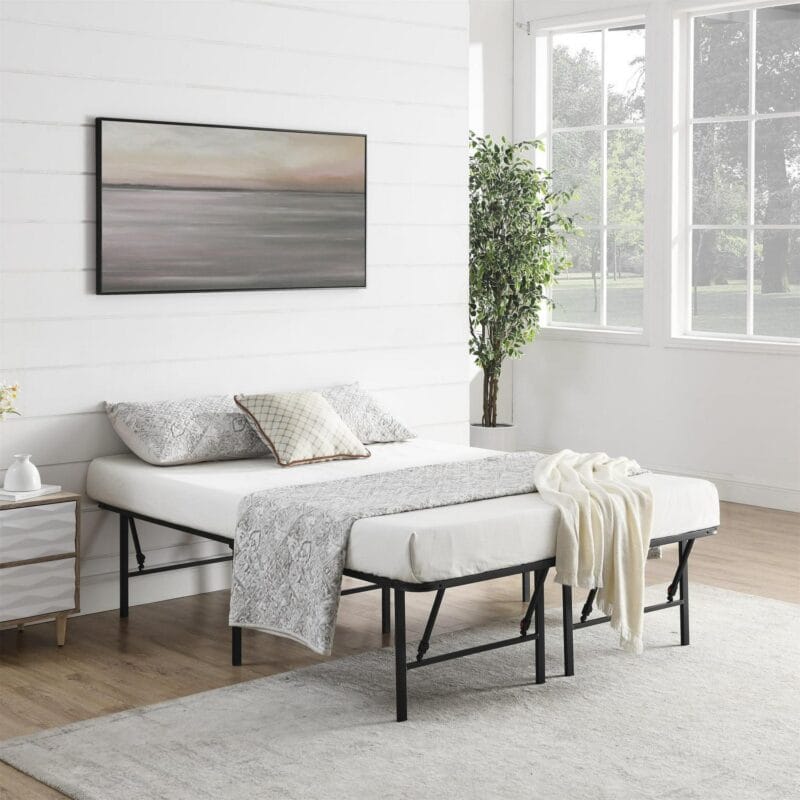 Mainstays Queen 18  High Profile Foldable Steel Platform Bed Frame with Storage Space Under Frame, No Box Spring Required, Black - Image 2