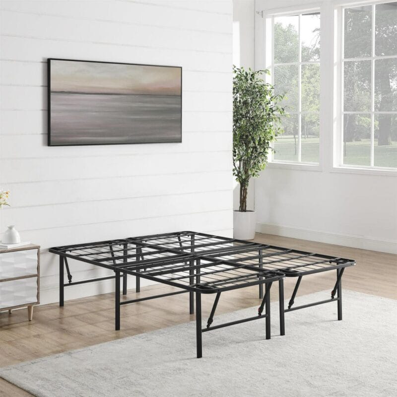 Mainstays Queen 18  High Profile Foldable Steel Platform Bed Frame with Storage Space Under Frame, No Box Spring Required, Black