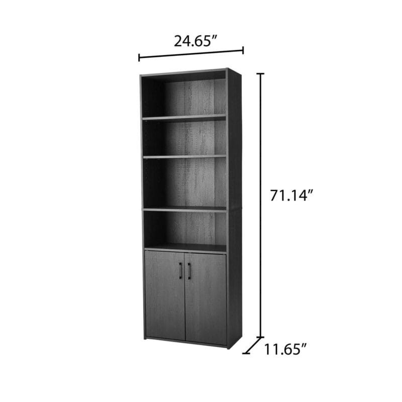 Mainstays Traditional 5 Shelf Bookcase with Doors, Black Finish - Image 9