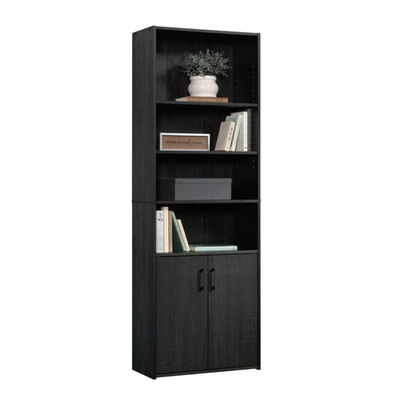 Mainstays Traditional 5 Shelf Bookcase with Doors, Black Finish - Image 4