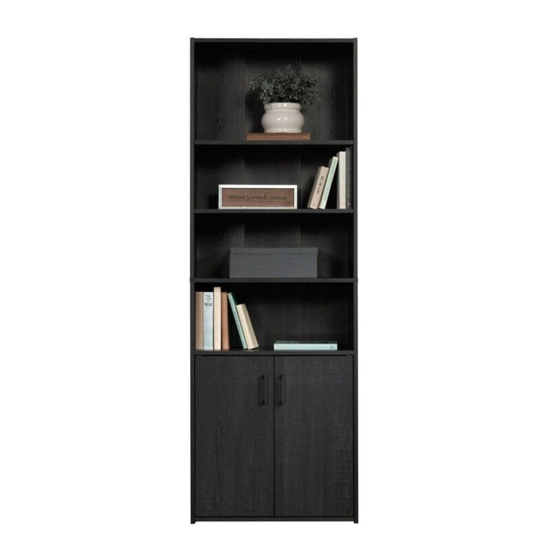 Mainstays Traditional 5 Shelf Bookcase with Doors, Black Finish - Image 7