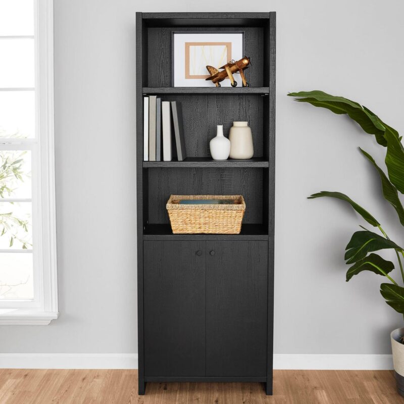 Mainstays Westley 5 Shelf Bookcase with Doors, Black Finish