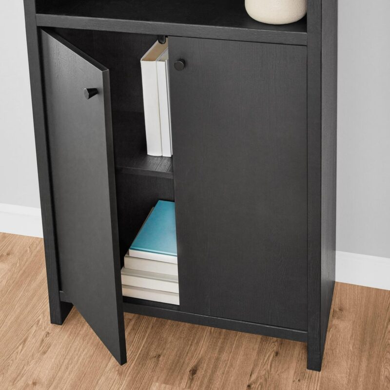Mainstays Westley 5 Shelf Bookcase with Doors, Black Finish - Image 3