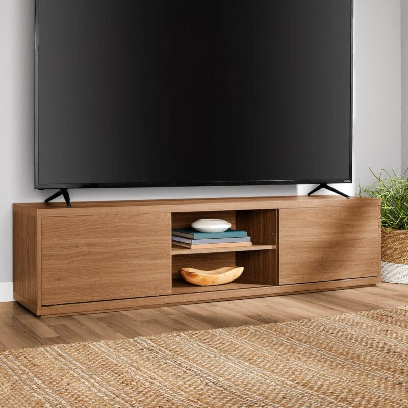 Mainstays Westley Sliding Door TV Stand for TVs up to 75a , Warm Walnut Finish - Image 2
