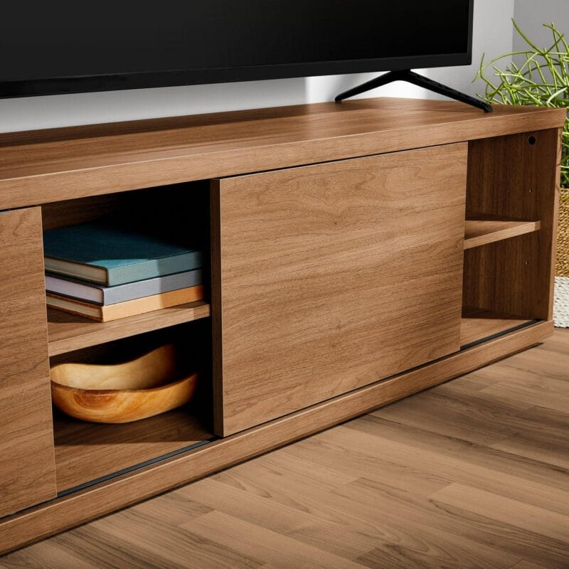 Mainstays Westley Sliding Door TV Stand for TVs up to 75a , Warm Walnut Finish - Image 3