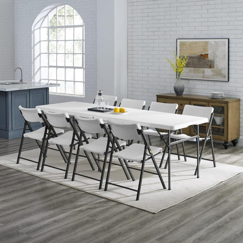 Mainstays White 8 Foot Easy Fold Folding Plastic Table, Heavy Duty, Indoor Outdoor, Stratch Resistant, Stain and UV Damage - Image 7