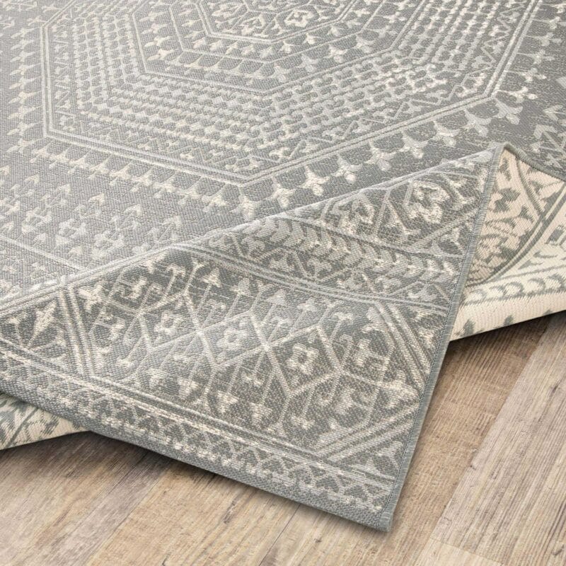 Mainstays Woven Medallion 7a x 10a Outdoor Rug - Polypropylene/Polyester - Light Gray - Image 6