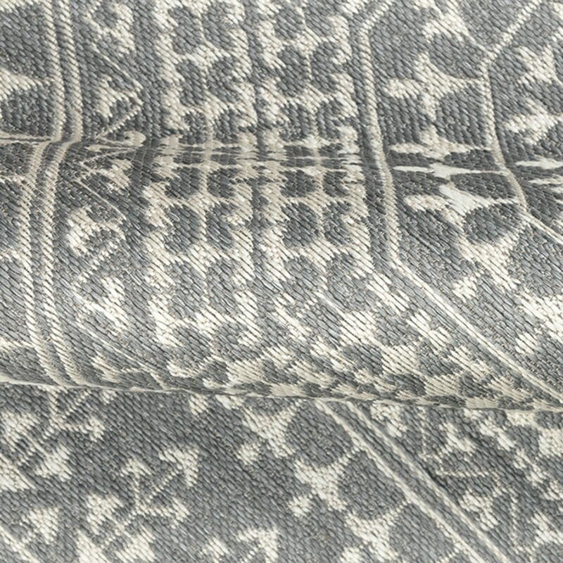 Mainstays Woven Medallion 7a x 10a Outdoor Rug - Polypropylene/Polyester - Light Gray - Image 3