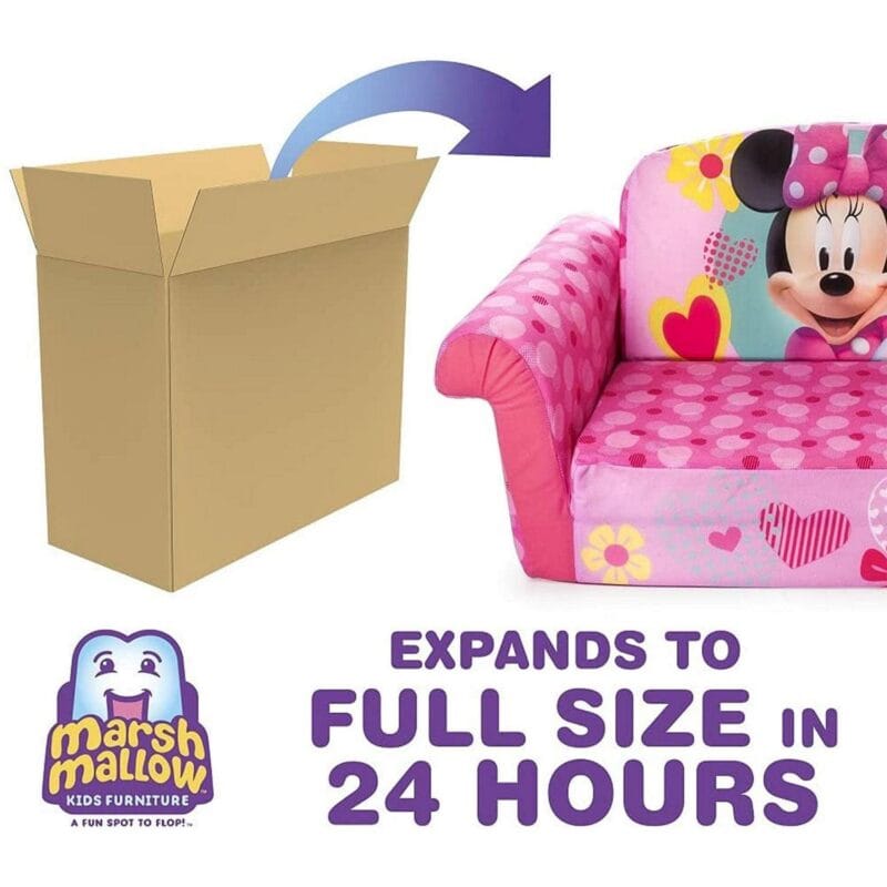 Marshmallow Furniture 2-in-1 Flip-Open Compressed Kids Couch, Minnie Mouse - Image 5