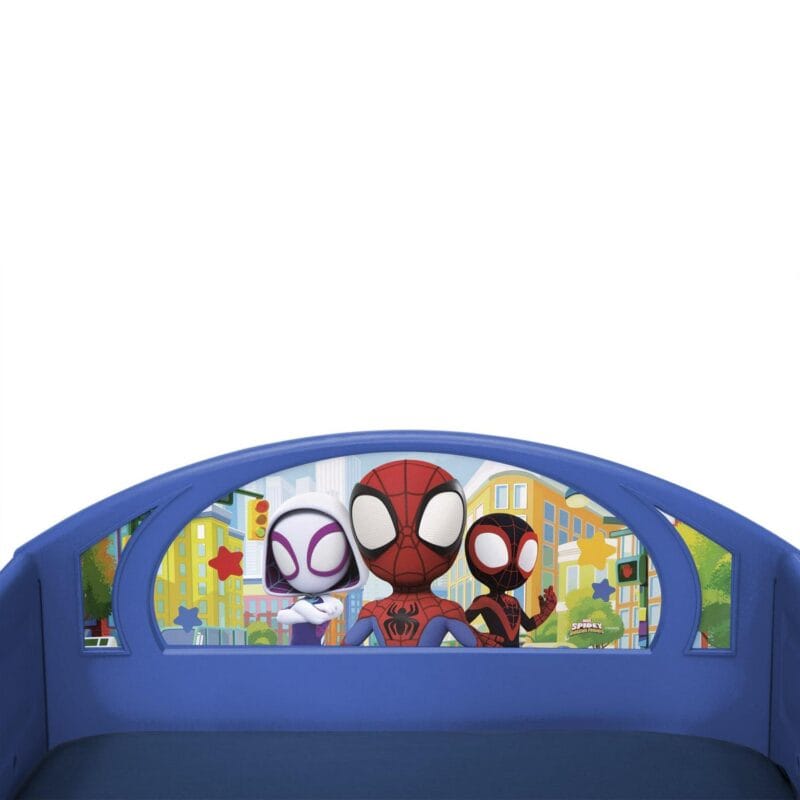 Marvel Spidey and His Amazing Friends Sleep and Play Toddler Bed with Built-In Guardrails by Delta Children, Blue - Image 8