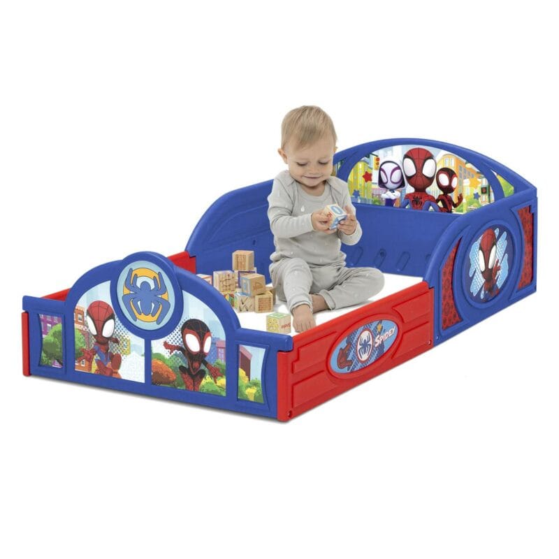 Marvel Spidey and His Amazing Friends Sleep and Play Toddler Bed with Built-In Guardrails by Delta Children, Blue - Image 7