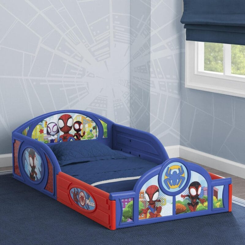 Marvel Spidey and His Amazing Friends Sleep and Play Toddler Bed with Built-In Guardrails by Delta Children, Blue - Image 2