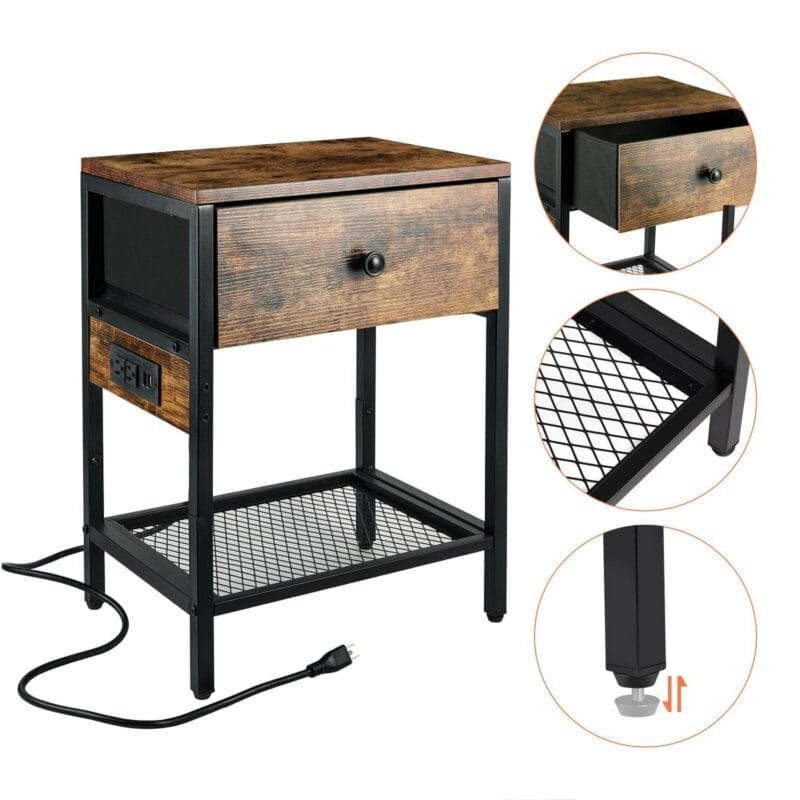 Nightstand with Drawer, End Side Table with Charging Station for Bedroom,1 pack - Image 9