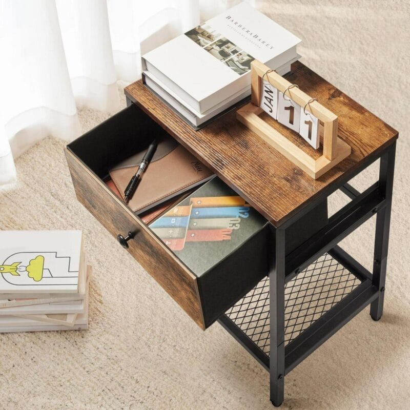 Nightstand with Drawer, End Side Table with Charging Station for Bedroom,1 pack - Image 2