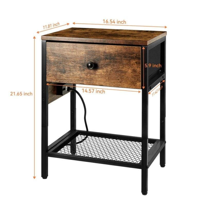 Nightstand with Drawer, End Side Table with Charging Station for Bedroom,1 pack - Image 7