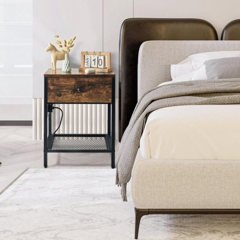 Nightstand with Drawer, End Side Table with Charging Station for Bedroom,1 pack - Image 3